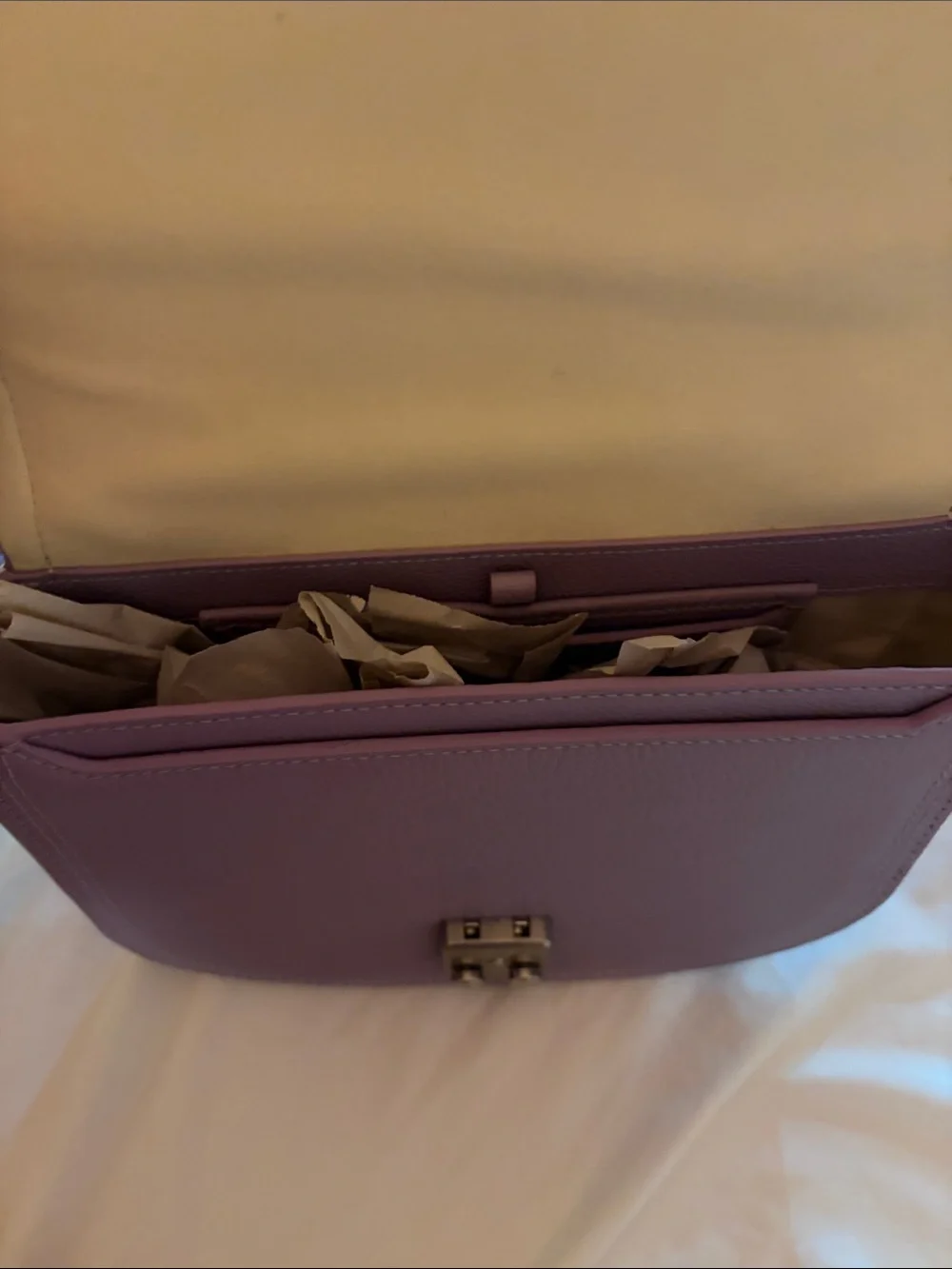 Philip Lin Lavender Crossbody Saddle Bag with Silver Hardware. - Picture 3 of 4